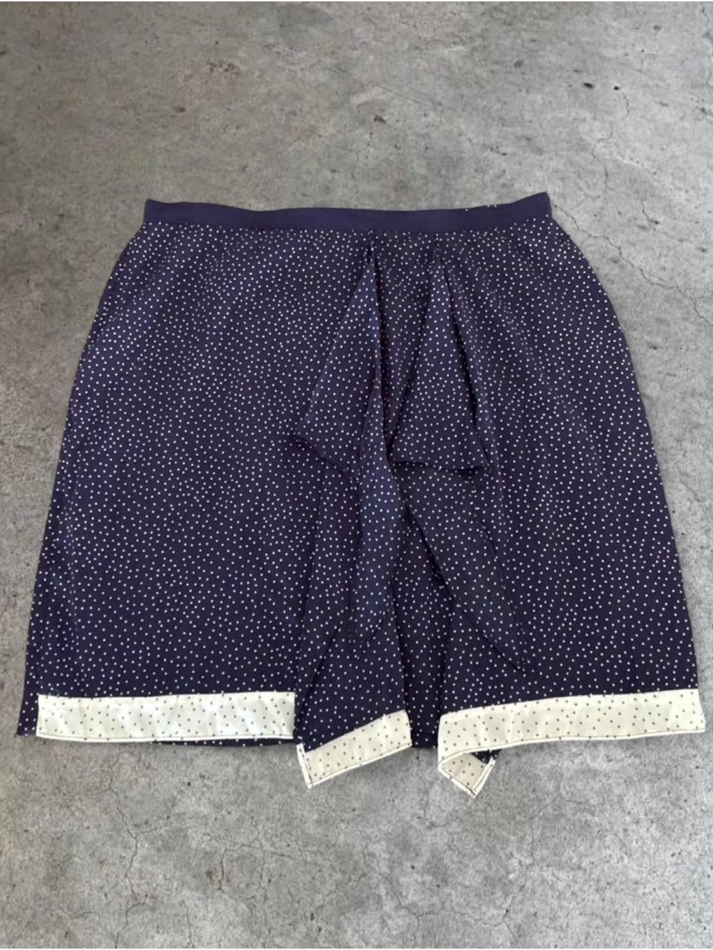 Tristan Navy Polka Dot Midi Skirt with White Contrast Hem